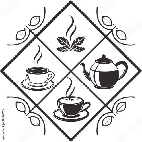 Modern teacup logo design with colorful elements