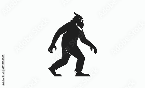 Bigfoot silhouette, forest legend graphic, black and white design