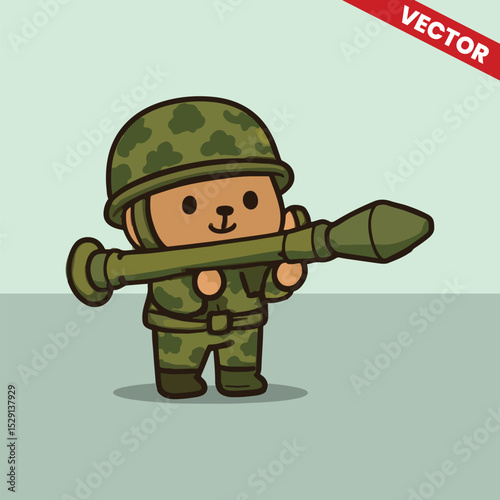 Cute army kids bring bazooka gesture illustration vector style editable illustration
