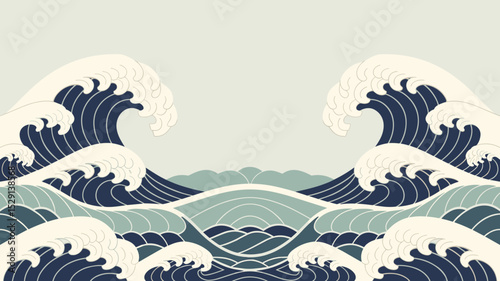 Flat vector background with traditional Japanese wave pattern