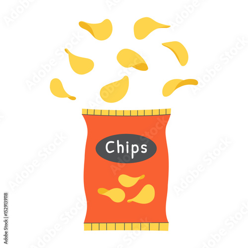 Crispy potato chips in a package. Vector illustration.