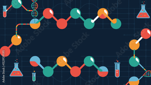 Vector background of atoms, molecules, DNA helixes, and lab tools, STEM them, text space
