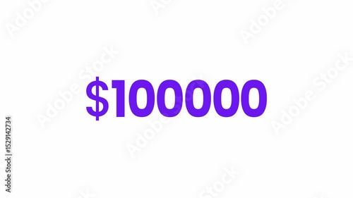 USD 100000 Text Animation. Alpha matte with transparent background 4K resolution.
