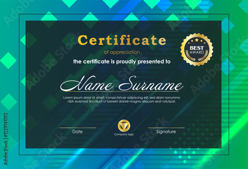 Certificate Of Achievement Award Template Design.