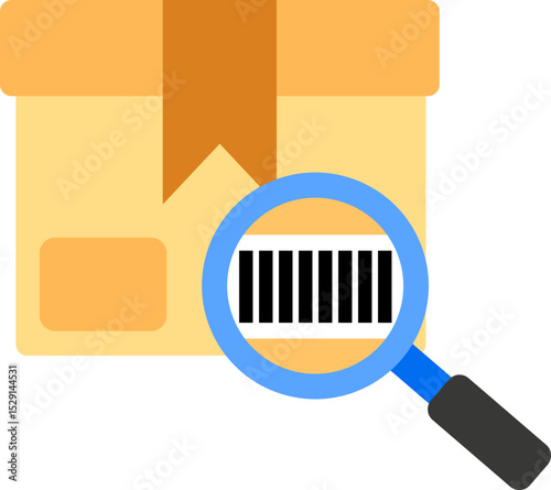 Magnifying glass showing barcode on shipping package