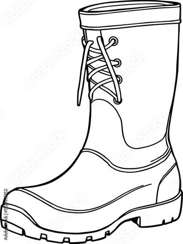 Lace up rubber boots line drawing illustration