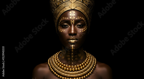 African Queen Golden Beauty Portrait Powerful Woman Heritage Culture