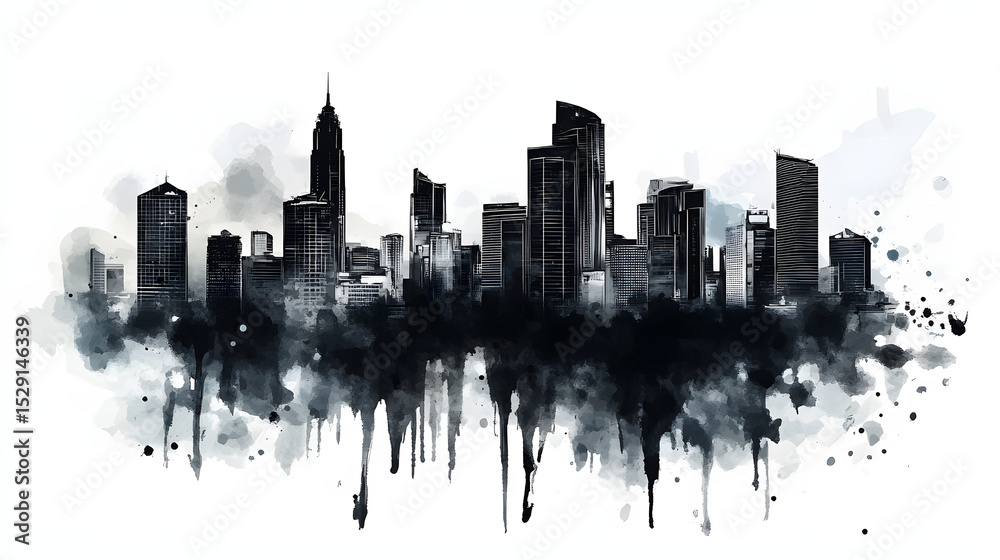 Obraz premium Illustration of Manila skyline in black and simple watercolor on an abstract watercolor background. Watercolor painting background.