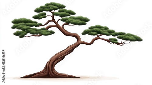 Elegant Bonsai Tree with Curved Branches and Lush Green Foliage