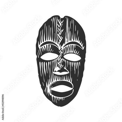 African Tribal Mask Silhouette Illustration. Cultural Heritage And Traditional Art Symbolism. Isolated Vector Illustration