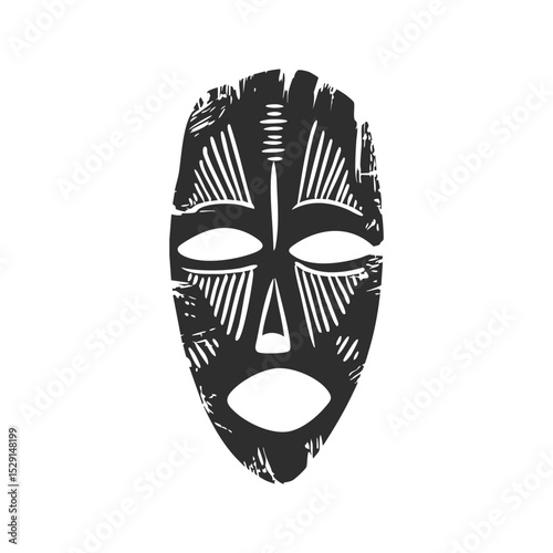 African Tribal Mask Silhouette Illustration. Cultural Heritage And Traditional Art Symbol. Isolated Vector Illustration