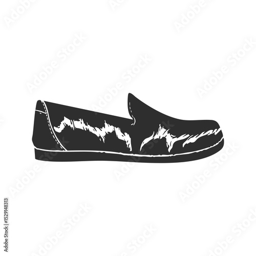 Loafer Shoe Silhouette Illustration. Casual Footwear Design With Textured Pattern Isolated Vector Illustration