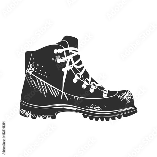 Hiking Boot Silhouette Illustration. Outdoor Adventure And Trekking Footwear Isolated Vector Illustration