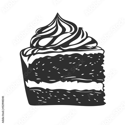 Slice Of Cake With Frosting Silhouette Illustration. Dessert Indulgence And Celebration Theme Isolated Vector Illustration