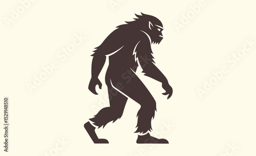 Walking bigfoot silhouette, sasquatch vector illustration, Silhouette of Bigfoot Walking Vector Illustration  