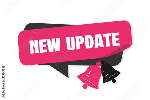 sticker in red black colors with bells new product or software update