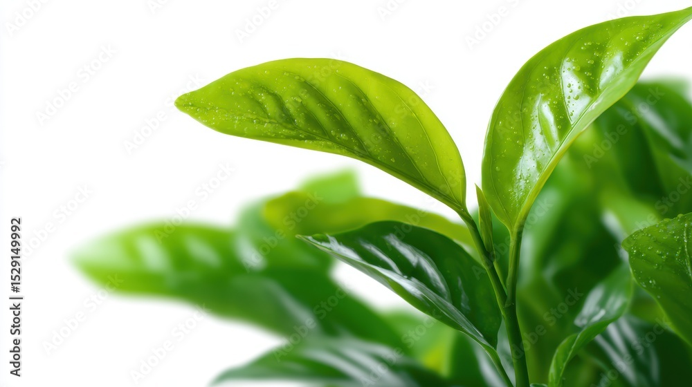 Green plant leaves close-up isolated on white background Green plant leaves close-up isolated on white background