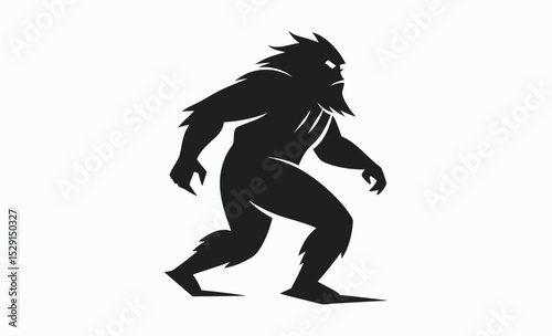 Walking bigfoot silhouette, sasquatch vector illustration, Silhouette of Bigfoot Walking Vector Illustration  