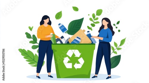 Women Engaging in Recycling Activities with Eco-Friendly Materials in Nature