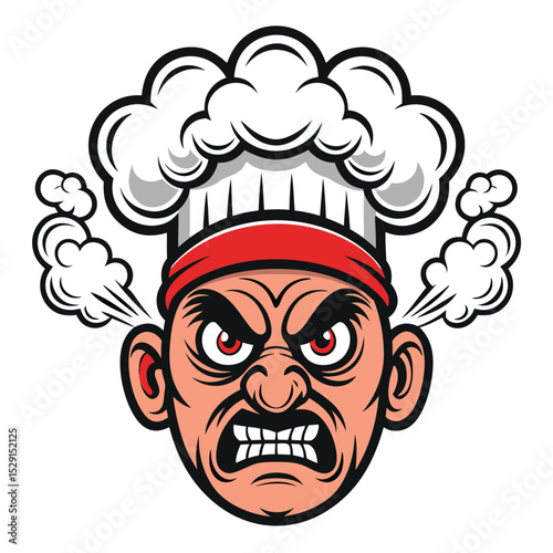 Create a vibrant cartoon illustration of an enraged face, steam dramatically erupting from one ear, showcasing extreme anger.