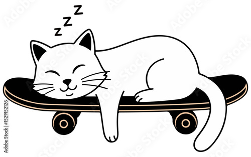 Happy sweet cat napping on a skateboard. vector illustration