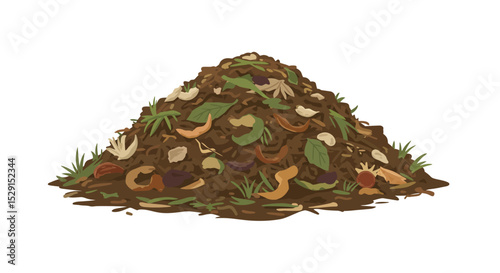 Detailed Illustration of a Compost Pile with Various Organic Materials