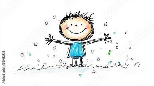 Happy Child with Arms Raised in Joyful Celebration of Snowfall