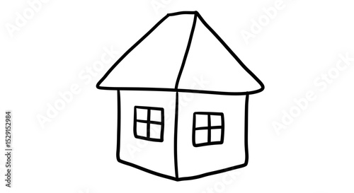 Simple Hand-Drawn House with Two Windows and a Triangular Roof