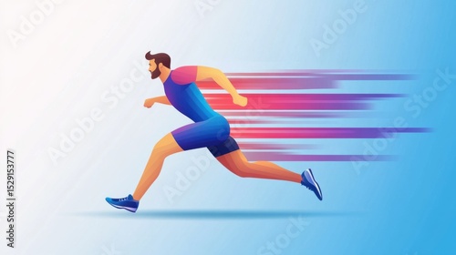 Dynamic Running Man in Motion with Colorful Speed Effect Background