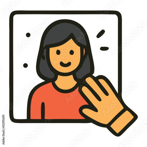 Human resources concept with a hand touching a girls portrait. Suitable for HRrelated designs, employment agencies, diversity initiatives, inclusion programs.