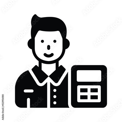 A glyph style icon of an accountant with calculator