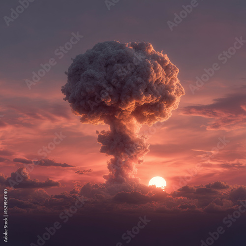 a mushroom cloud and a sunset