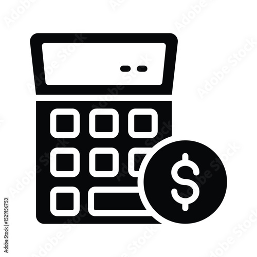 A filled style icon depicting money calculation