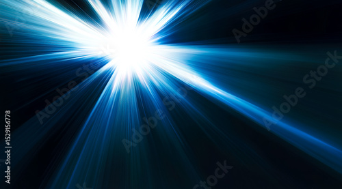 Vibrant blue light rays burst from a central point  creating a dynamic and captivating visual effect.