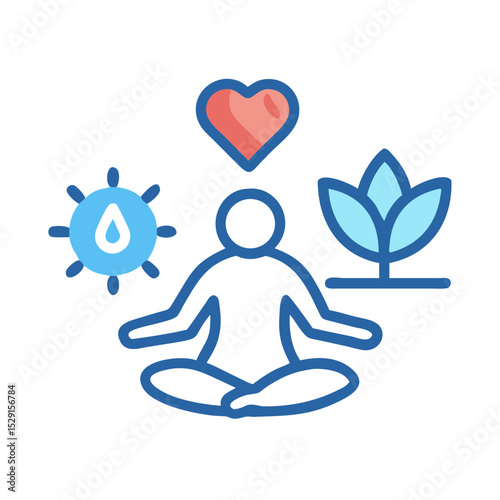 Healthy Lifestyle Vector Icon Set Fitness, nutrition, exercise, wellness, sleep, yoga, meditation, heart rate, gym, hiking, cycling, sports, health monitoring icons