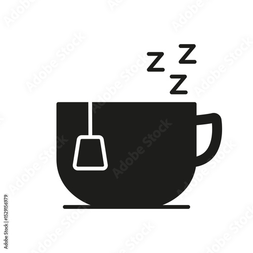 Tea Cup With Sleep Symbol Solid Icon. Relaxation, Sleep Aid, And Herbal Tea Silhouette Symbol. Calming Beverage For Restful Sleep. Isolated Vector Illustration