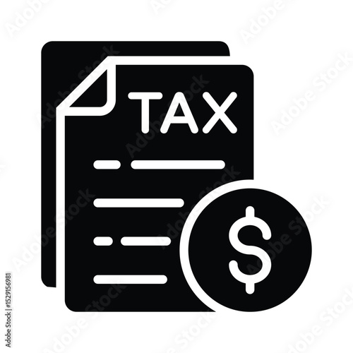 A solid style icon of tax paper with dollar coin
