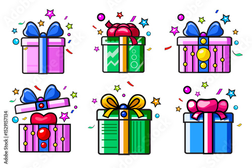 gift box coloful icon set design template isolated on the white background.birthday,christmas,business and valentine's day and other celebration concept clip art design vector illustration.