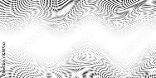 Abstract dotted gradient halftone background with wavy pattern, black and white, modern, dynamic, minimal design