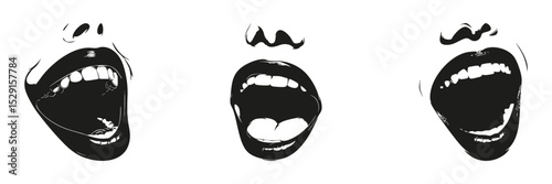 Open Mouth Expressions In Silhouette Set. Emotional Expression And Communication Symbol Collection. Artistic And Graphic Design Use. Isolated Vector Illustration