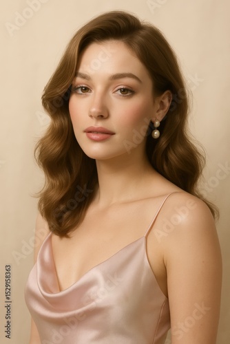 Elegant satin portrait of a woman in evening wear for fashion and glamour concepts