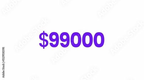 USD 99000 Text Animation. Alpha matte with transparent background 4K resolution.