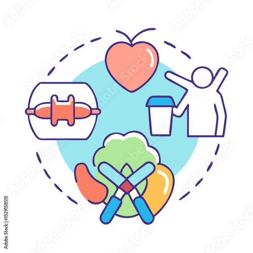 Healthy Lifestyle Vector Icon Set Fitness, nutrition, exercise, wellness, sleep, yoga, meditation, heart rate, gym, hiking, cycling, sports, health monitoring icons