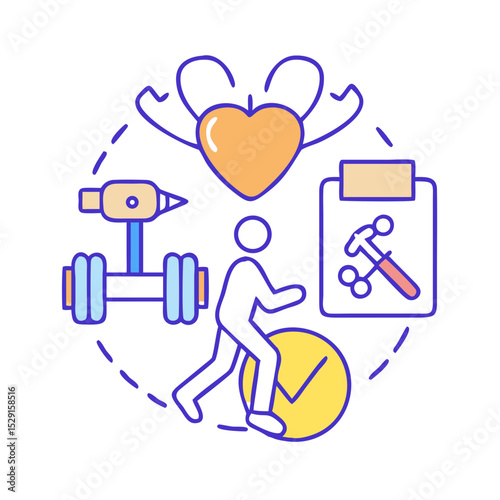 Healthy Lifestyle Vector Icon Set Fitness, nutrition, exercise, wellness, sleep, yoga, meditation, heart rate, gym, hiking, cycling, sports, health monitoring icons