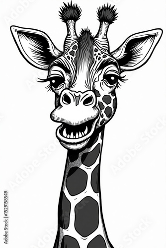 Cartoon giraffe headshot drawing in black and white. It's a friendly image, likely for a children's book or website.

