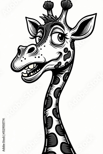 Cartoon giraffe headshot drawing in black and white. It's a friendly image, likely for a children's book or website.

