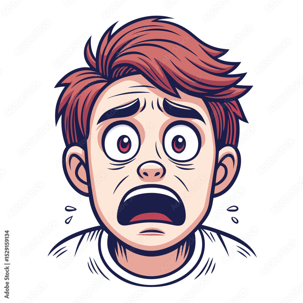 Create a vibrant cartoon illustration of a terrified face, featuring a trembling mouth and wide, frightened eyes. Exaggerate the features for comedic effect. Create a vibrant cartoon illustration of a terrified face, featuring a trembling mouth and wide, frightened eyes. Exaggerate the features for comedic effect.