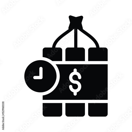 A filled style icon of financial risk bomb warning