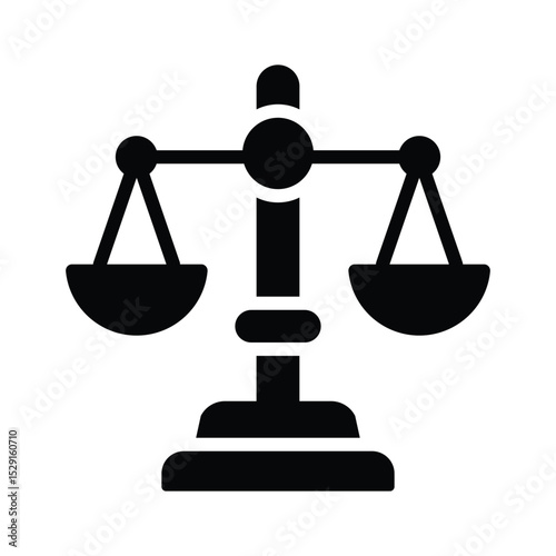 A solid style icon of balanced law scale, easy to edit