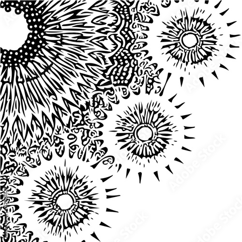 corona virus fractal background, black and white vector